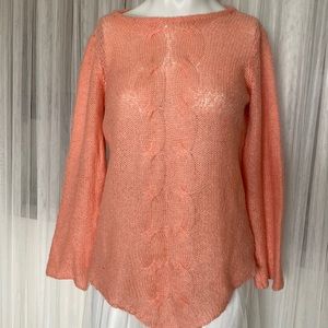 Vintage "Twins" Cable Knit Sweater - Peach/Coral, Size S